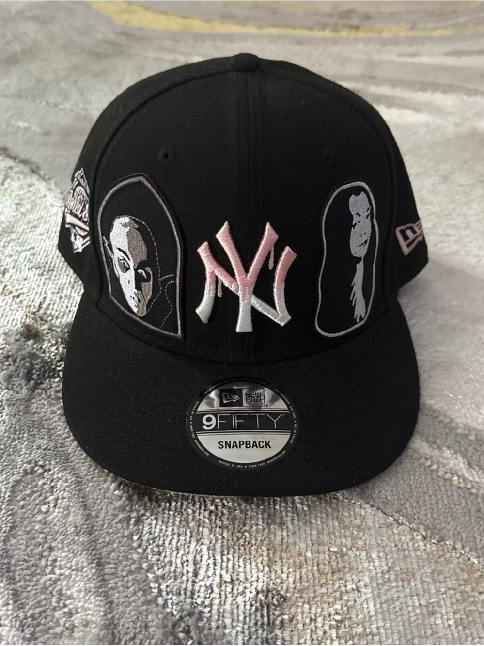 New Era Black Snapback with Pink & White NY Embroidery